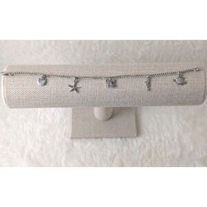 Silver Tone Nautical Charm Bracelet Starfish‎ Shell Turtle Beach
